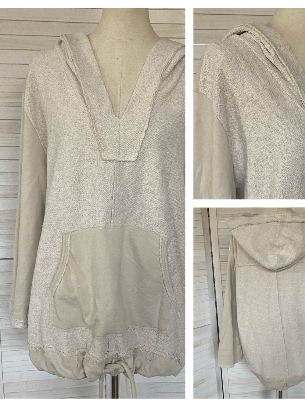 Free People Free-est Sandstone  Raven Textured Oversized Hoodie S Beach to Fall